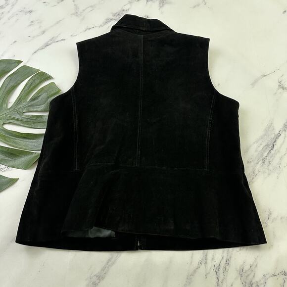 AMI Womens Vintage Y2k Suede Vest Size XL Black Zip Up Western Leather - Picture 6 of 9
